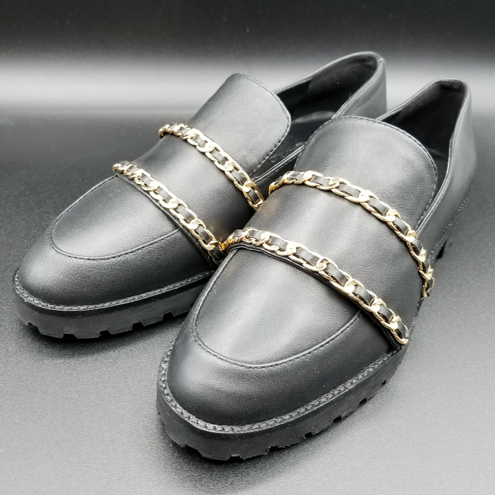 Karl Lagerfeld Paris Slip On Leather Women's Loafers Size:7.5 Black Casual Shoe